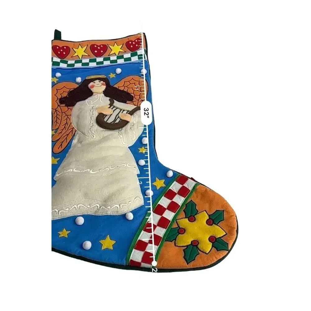 Jumbo Felt Christmas Stocking Applique Angel Harp Hearts